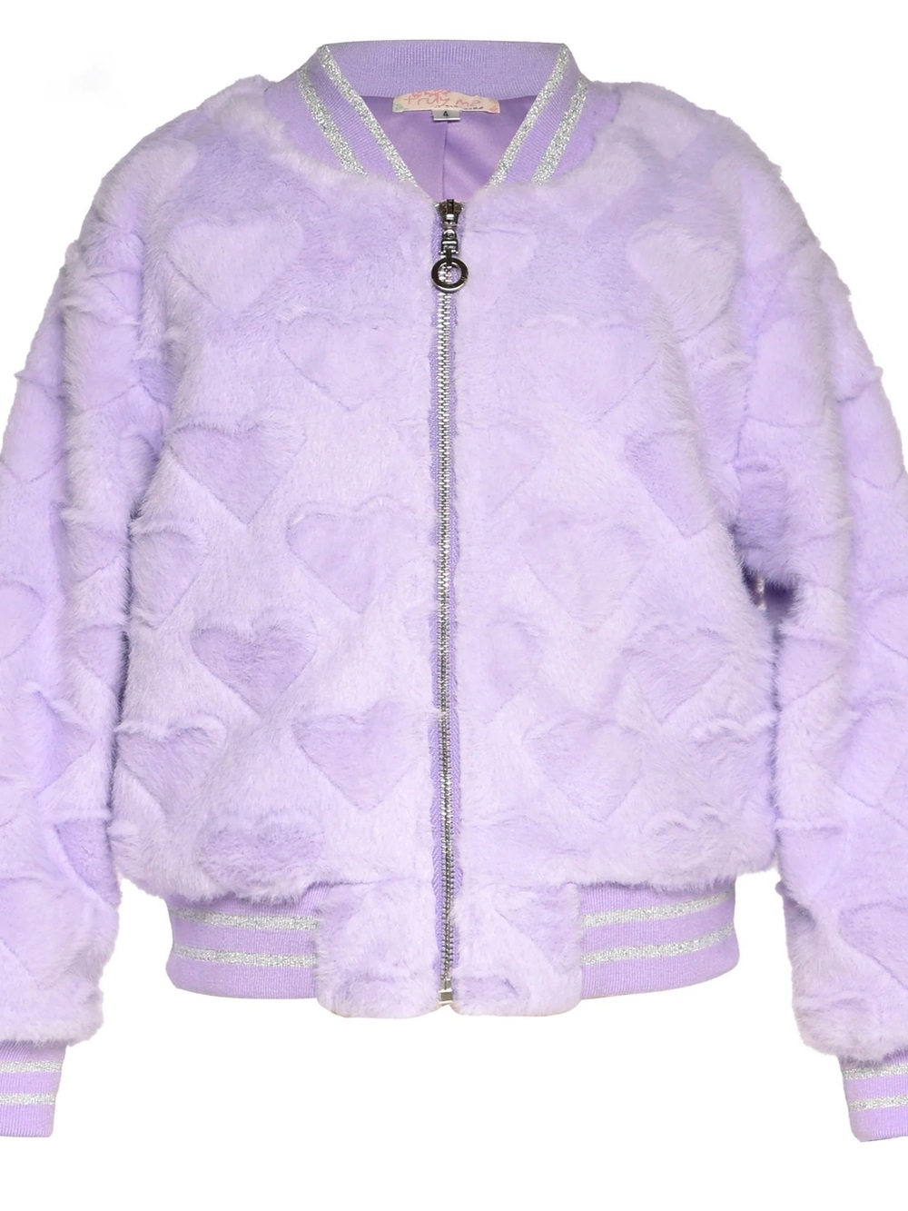 Truly Me Lavender Faux Fur Heart-Textured Bomber Jacket 3T